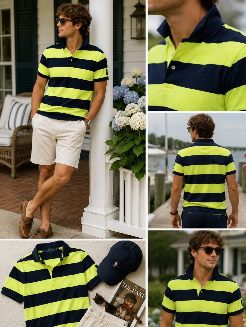 Polo by Ralph Lauren Navy and Lime Green Bold Stripe Polo
